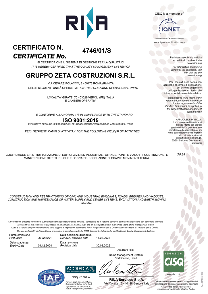 certificazione ISO 9001 Sistema di gestione della qualità Gruppo Zeta Costruzioni