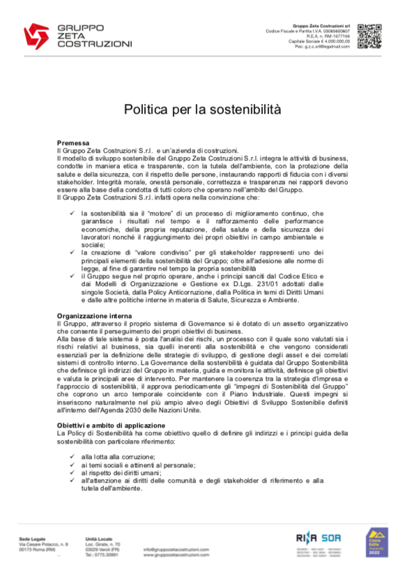 Politica per la sostenibilità